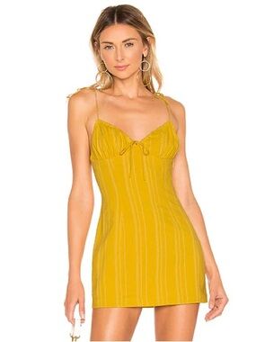 Superdown Sz S Soleil Tie Strap Yellow Pin Strip Mini Dress